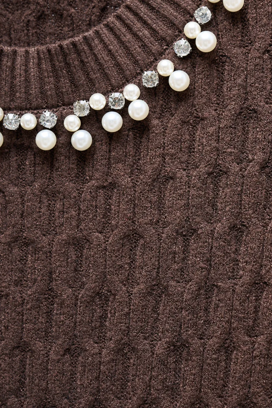 Pearl-embellished cable-knit sweater wholesale
