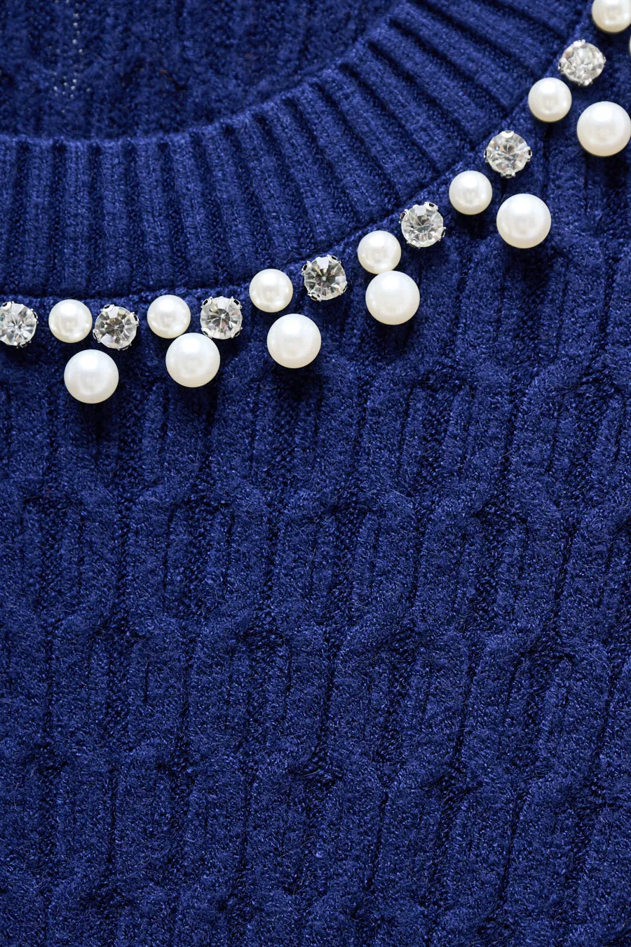 Pearl-embellished cable-knit sweater wholesale