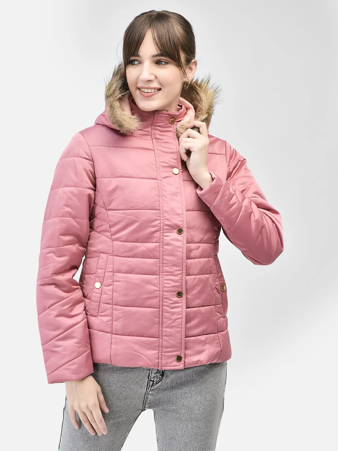 Pink Hooded Puffer Jacket