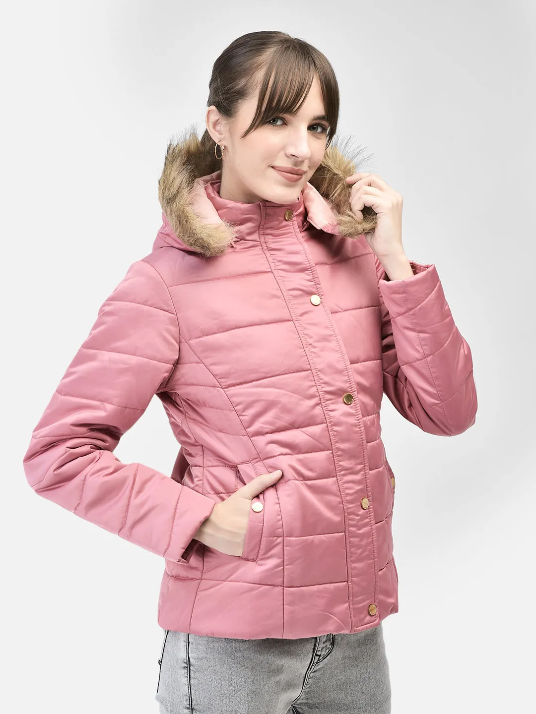 Pink Hooded Puffer Jacket