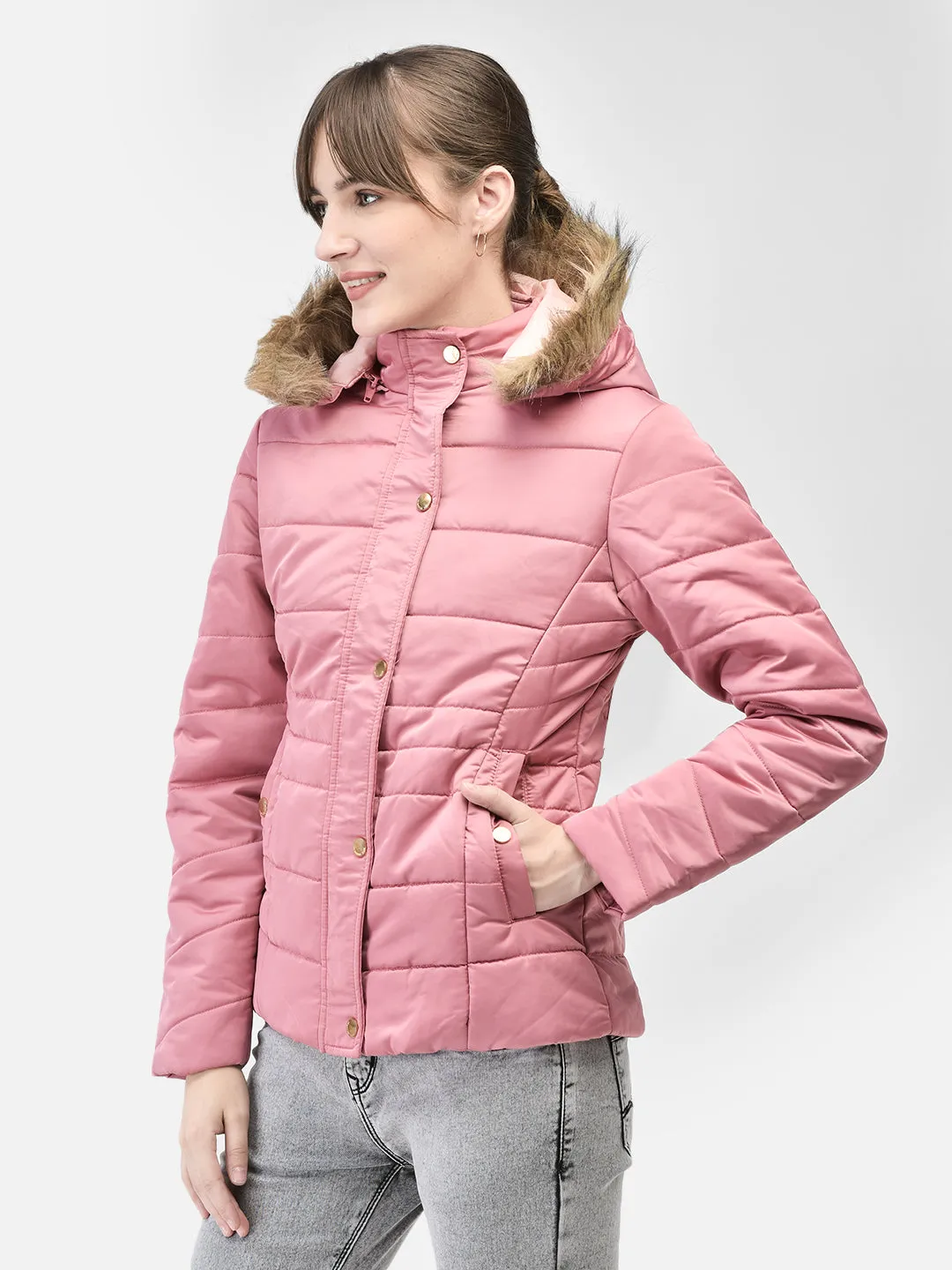 Pink Hooded Puffer Jacket