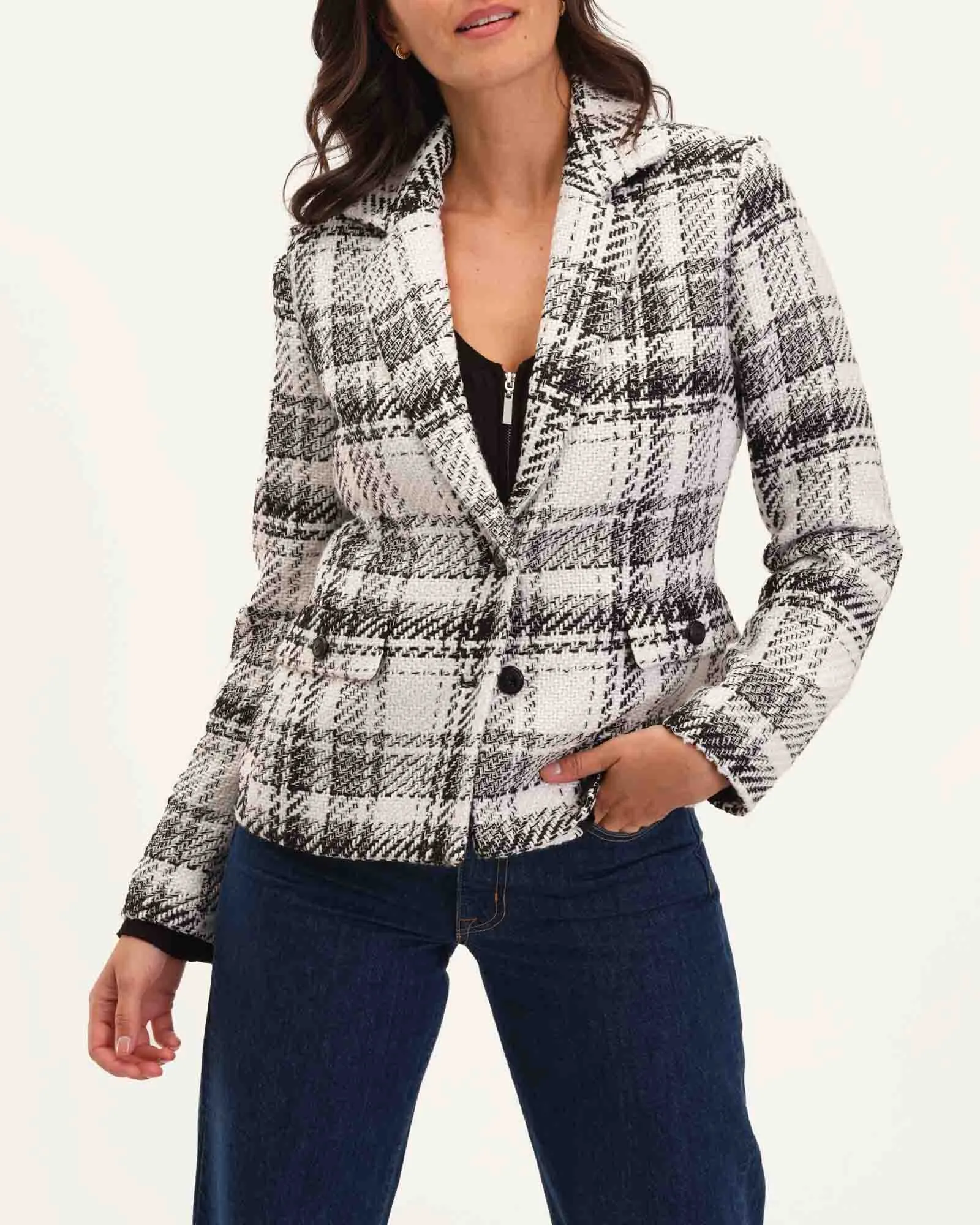 Plaid Two Button Notch Collar Jacket