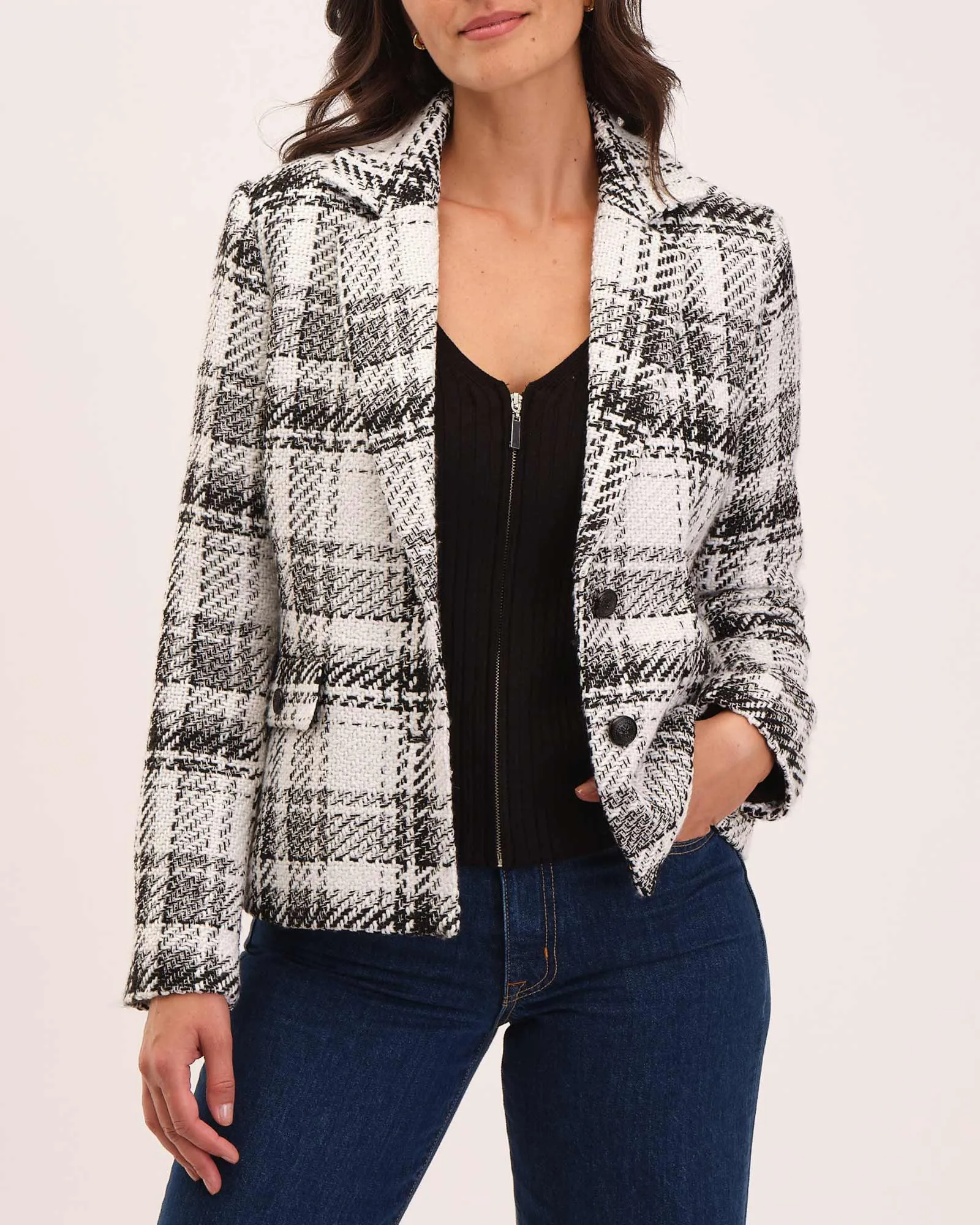 Plaid Two Button Notch Collar Jacket