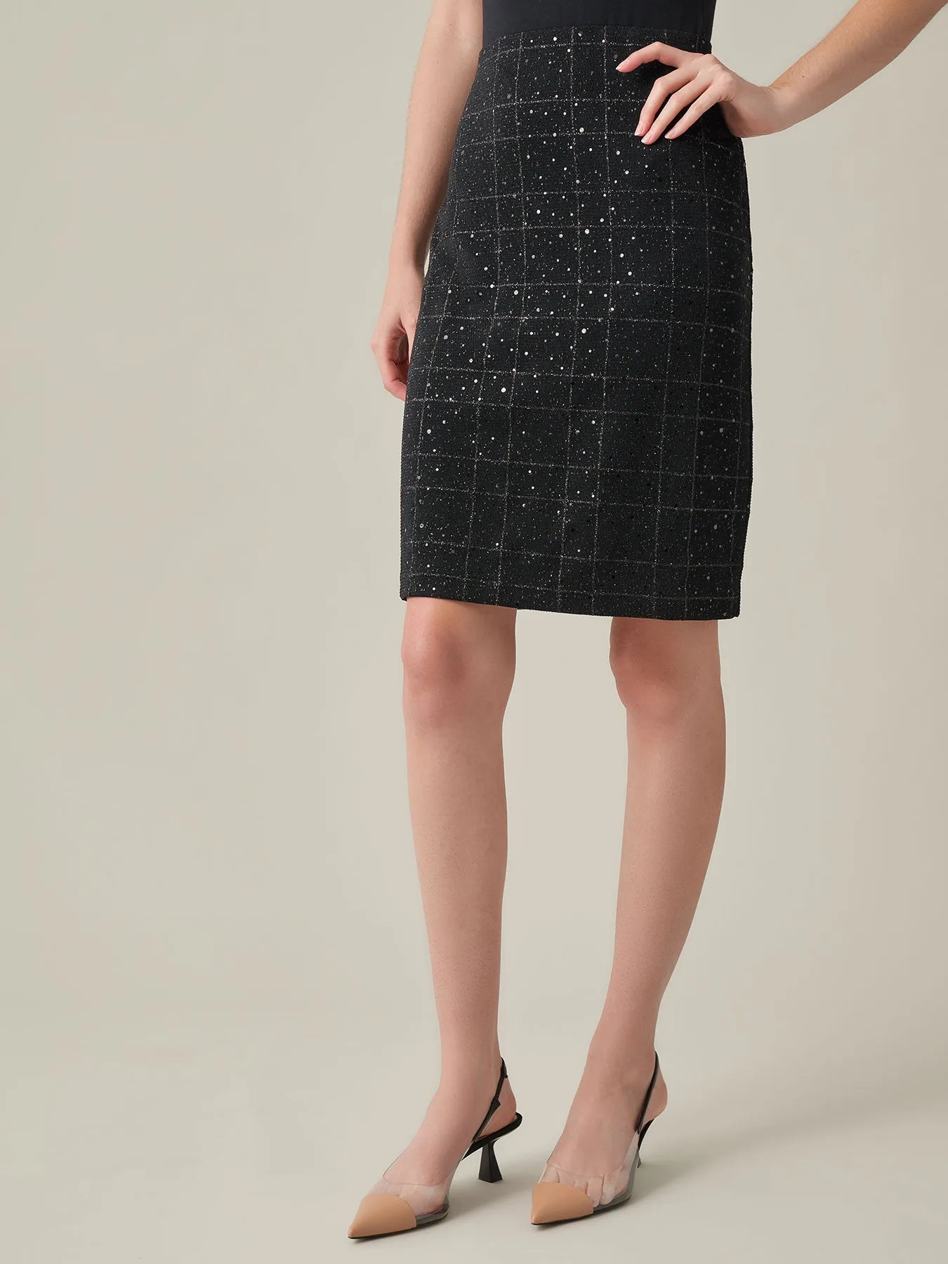 Plus Pull-On Pencil Skirt, Plaid Sparkle Detail