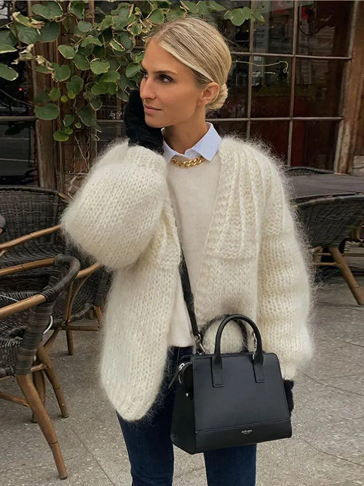 Purpdrank - Colorful Strip Knitted Oversized Long Sleeve Crop Cardigans Women Loose Elegant Open Front Sweaters Autumn Chic High Streetwears
