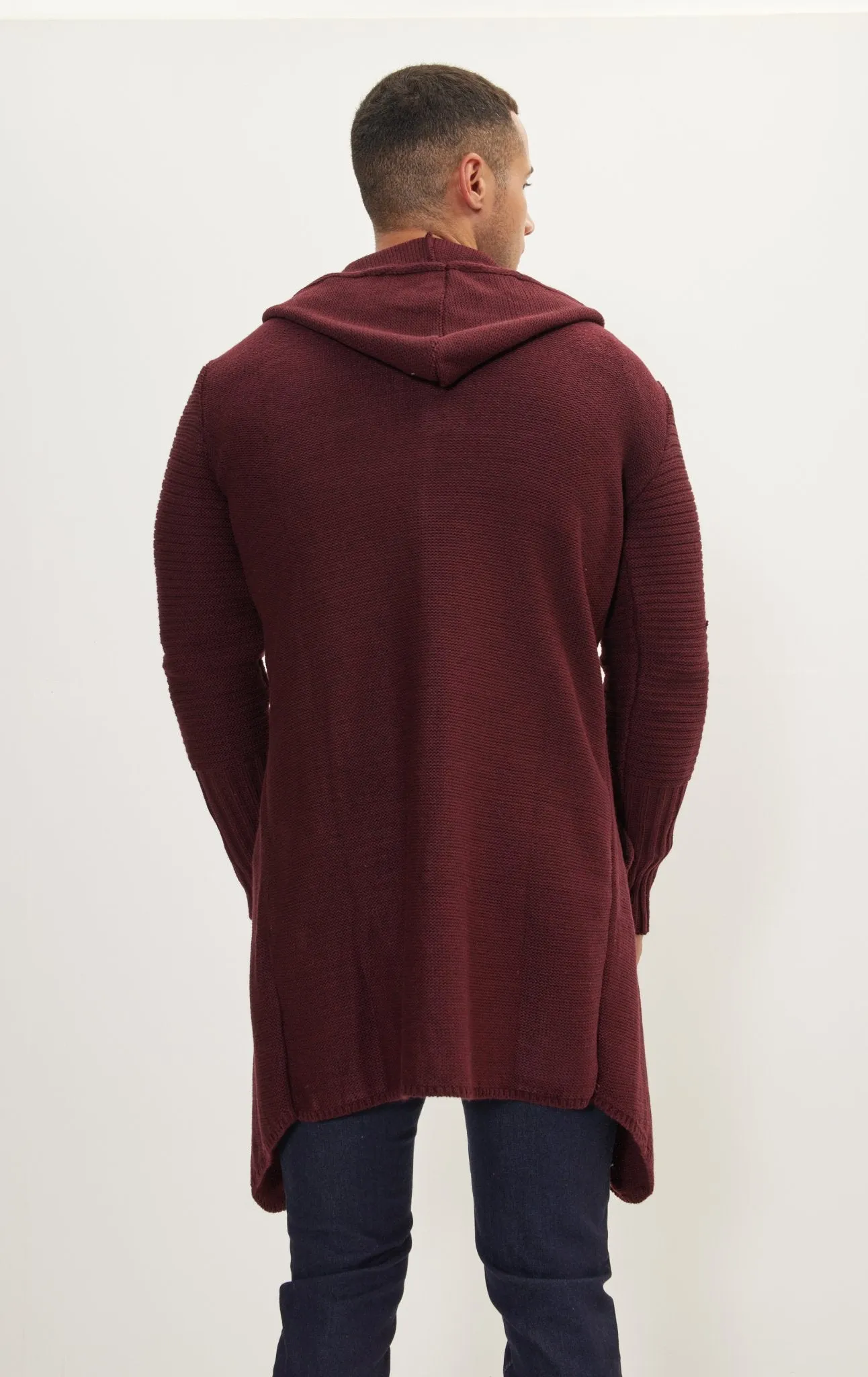 Ribbed Sleeves Fitted Cardigan - Burgundy