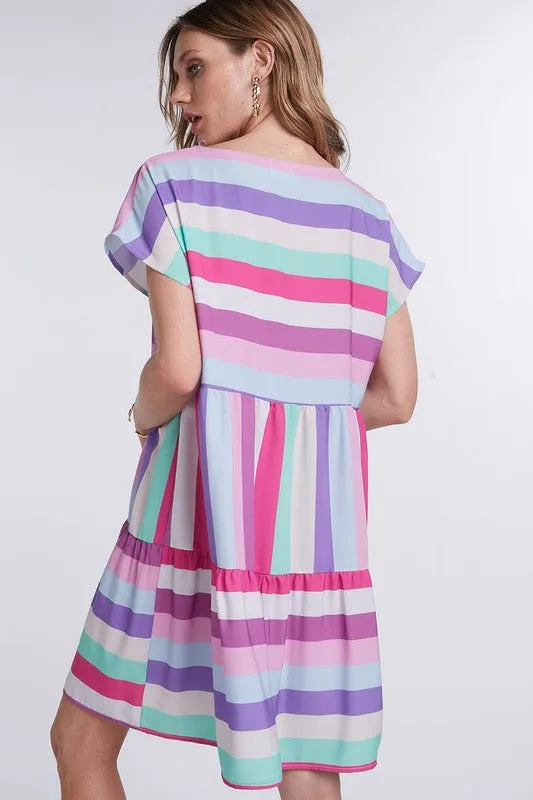 Ruffle Rainbow Dress - Fuchsia