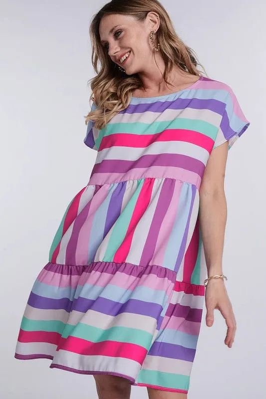Ruffle Rainbow Dress - Fuchsia