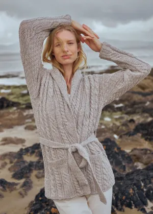 Shawl Neck Aran Belted Cardigan | Oatmeal