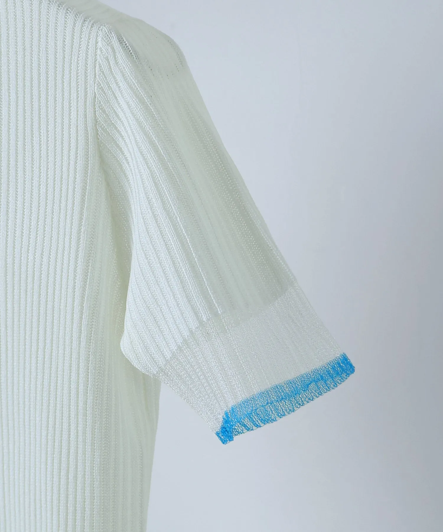 Sheer sleeve bicolor rib tops