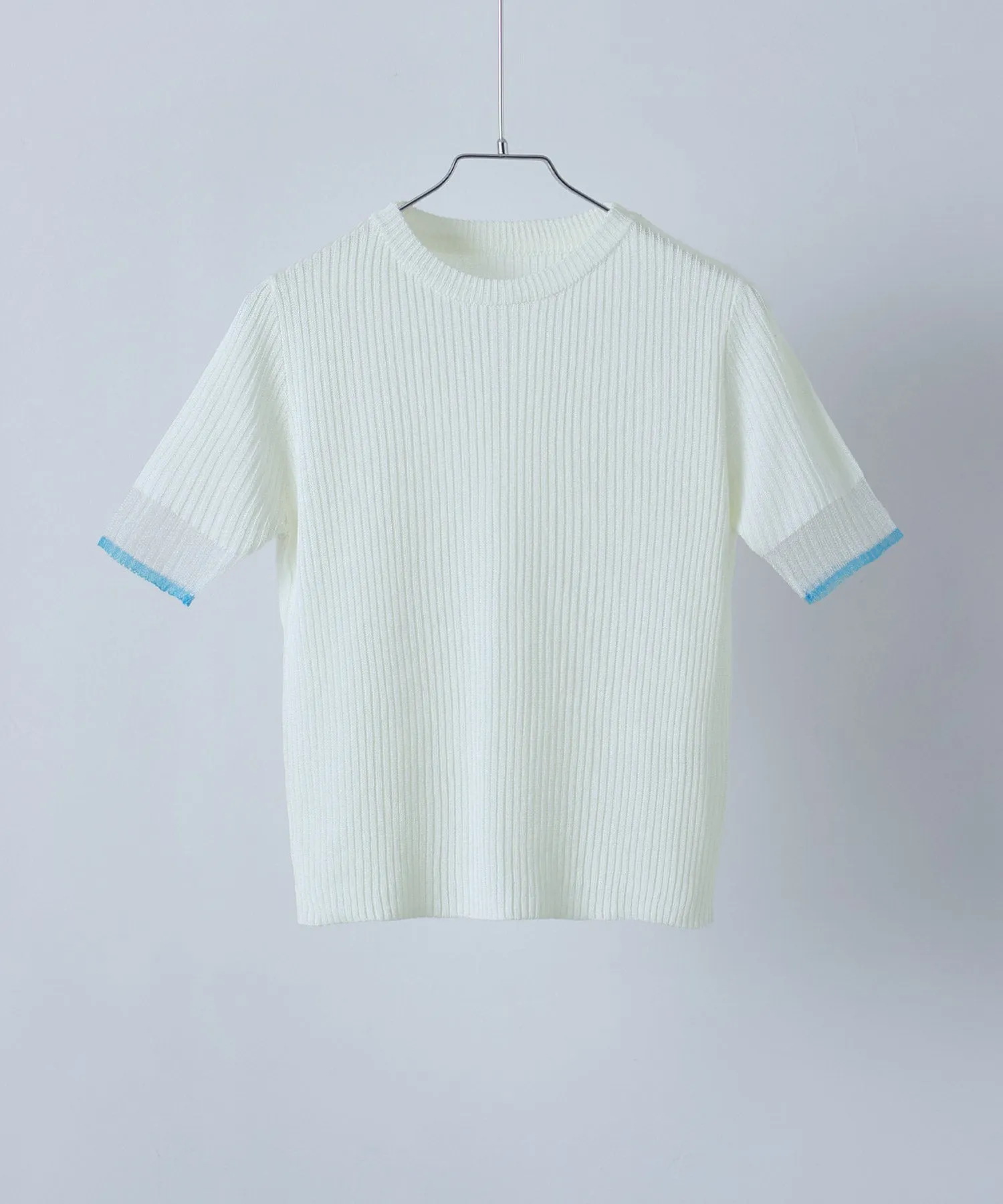 Sheer sleeve bicolor rib tops