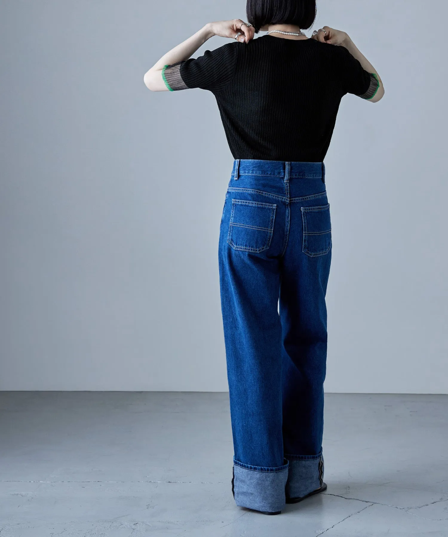 Sheer sleeve bicolor rib tops