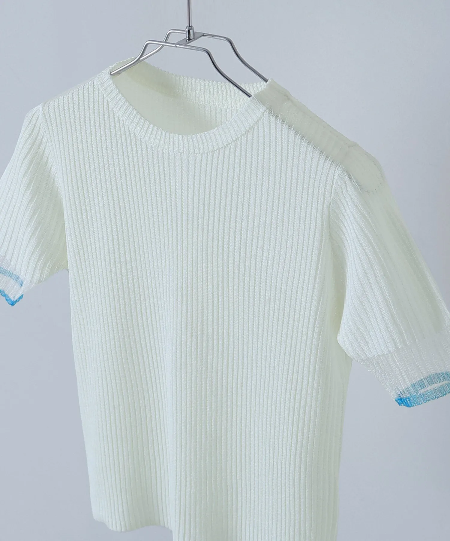 Sheer sleeve bicolor rib tops