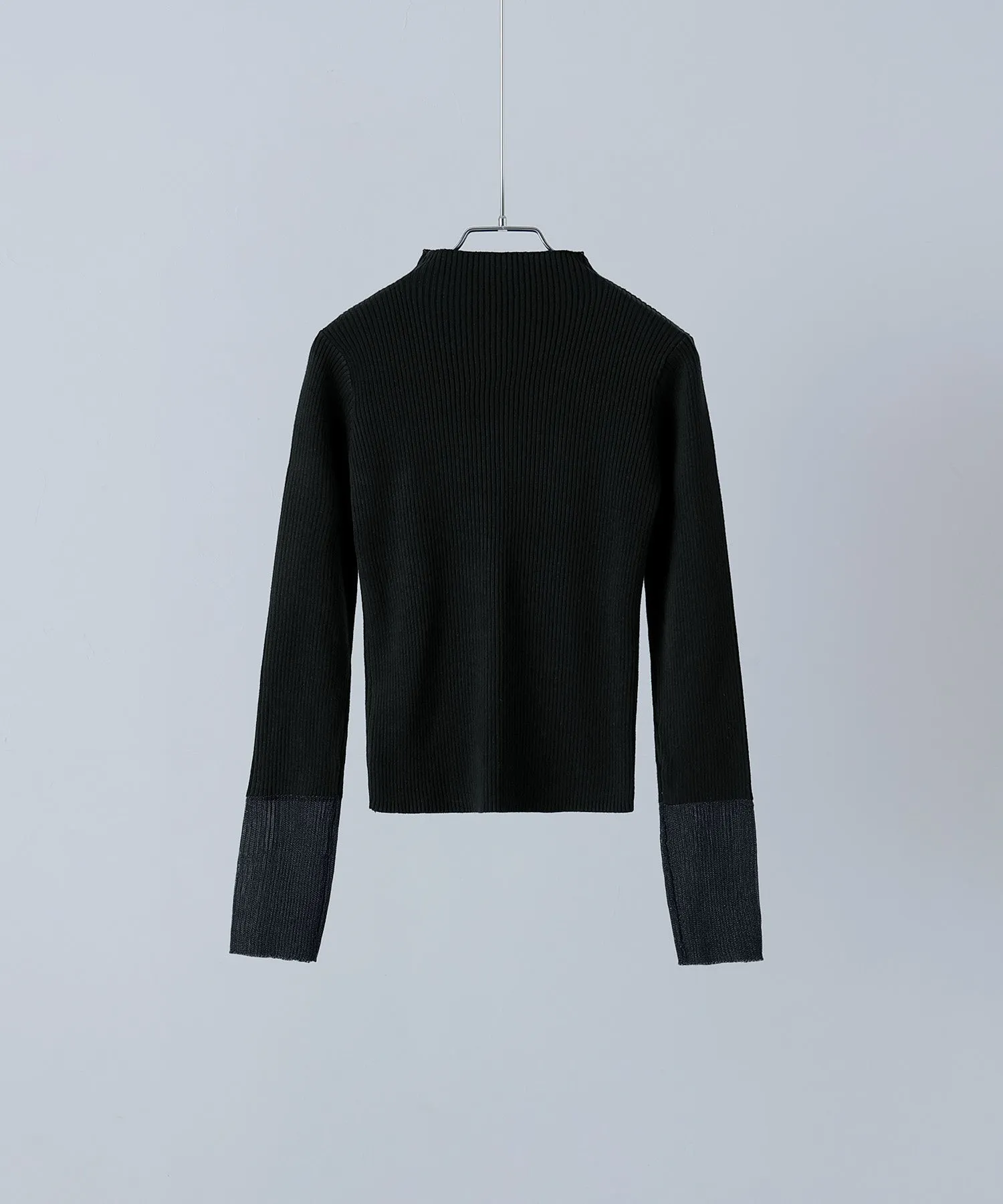 Sheer sleeve rib knit tops