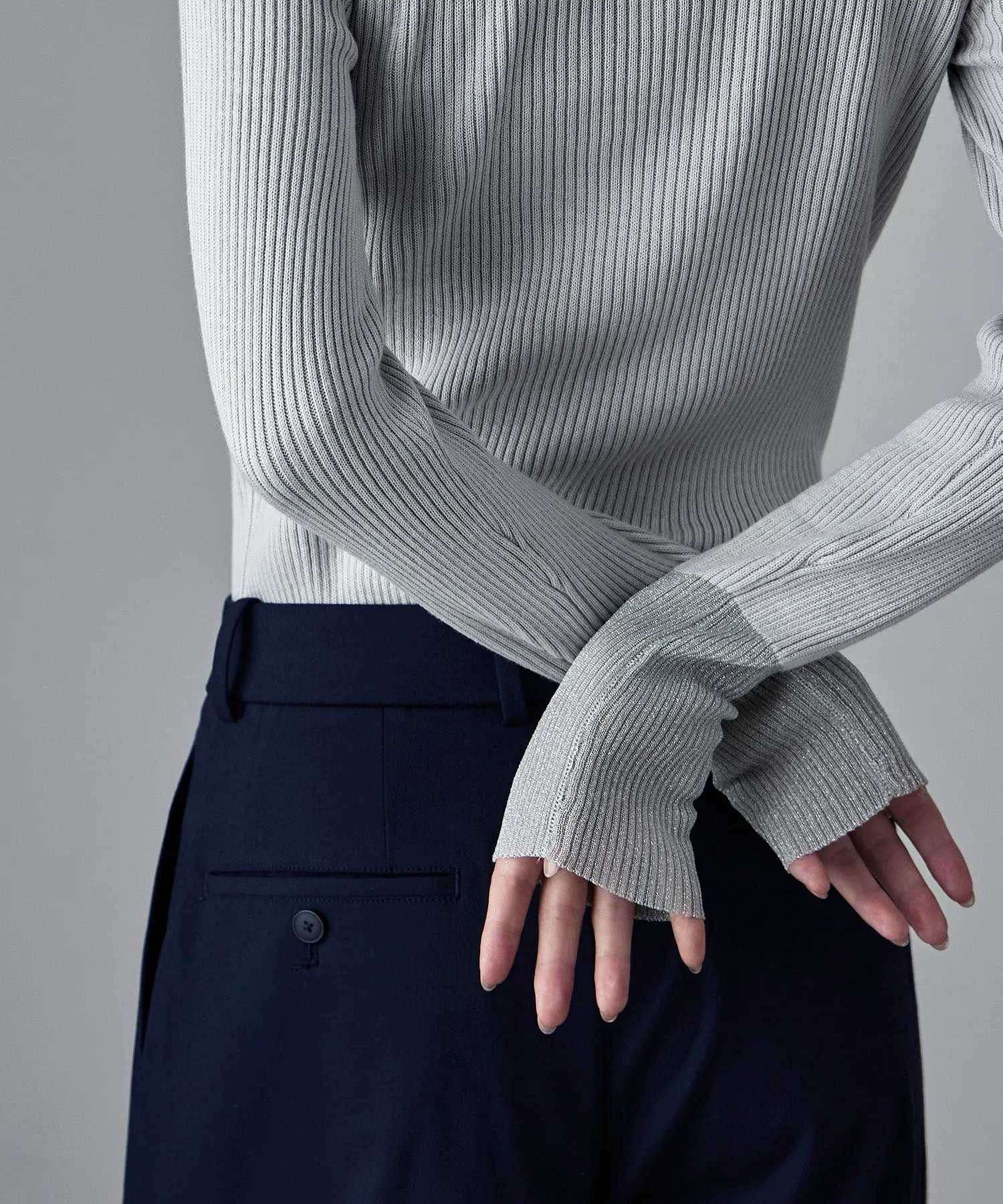 Sheer sleeve rib knit tops