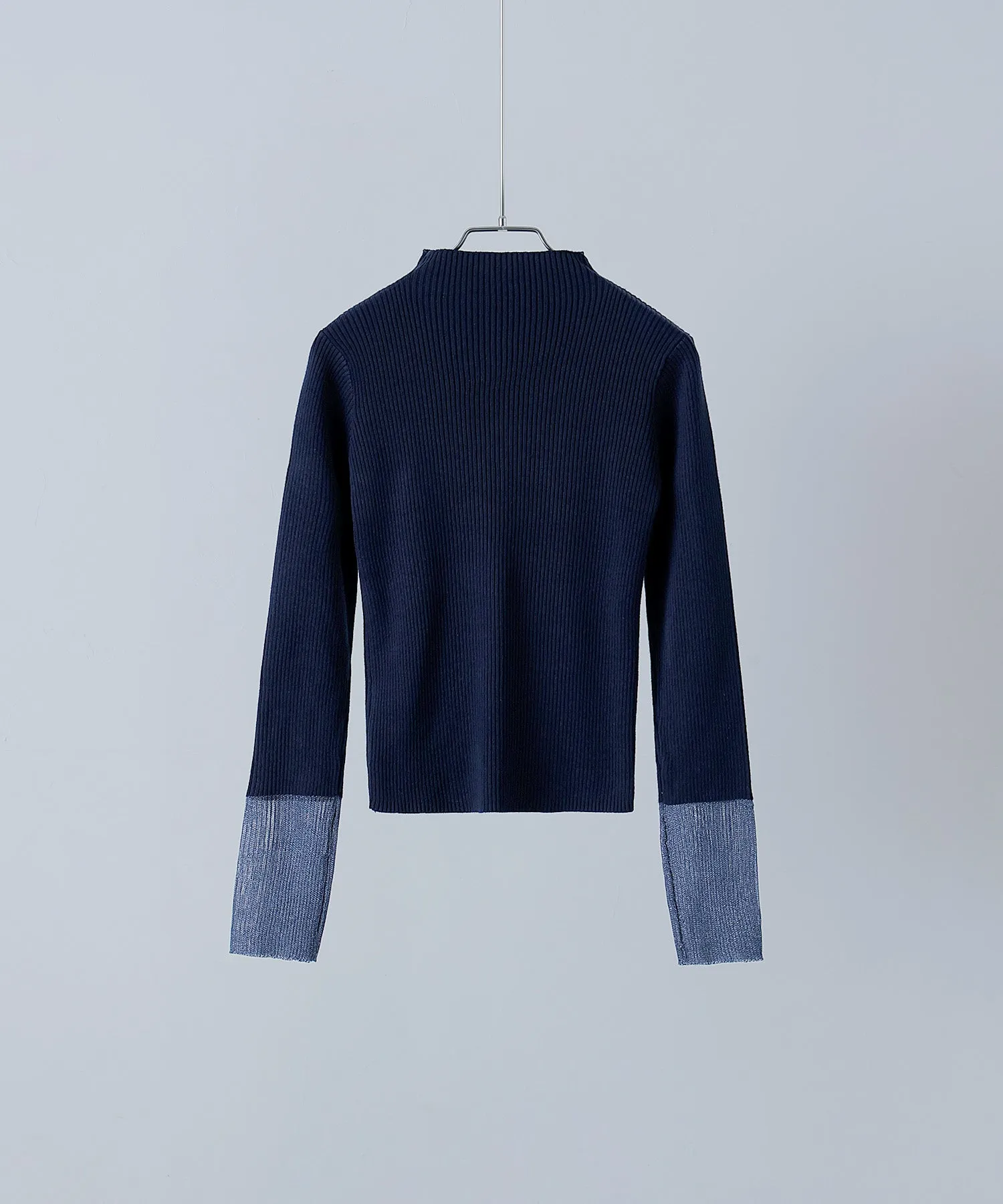 Sheer sleeve rib knit tops