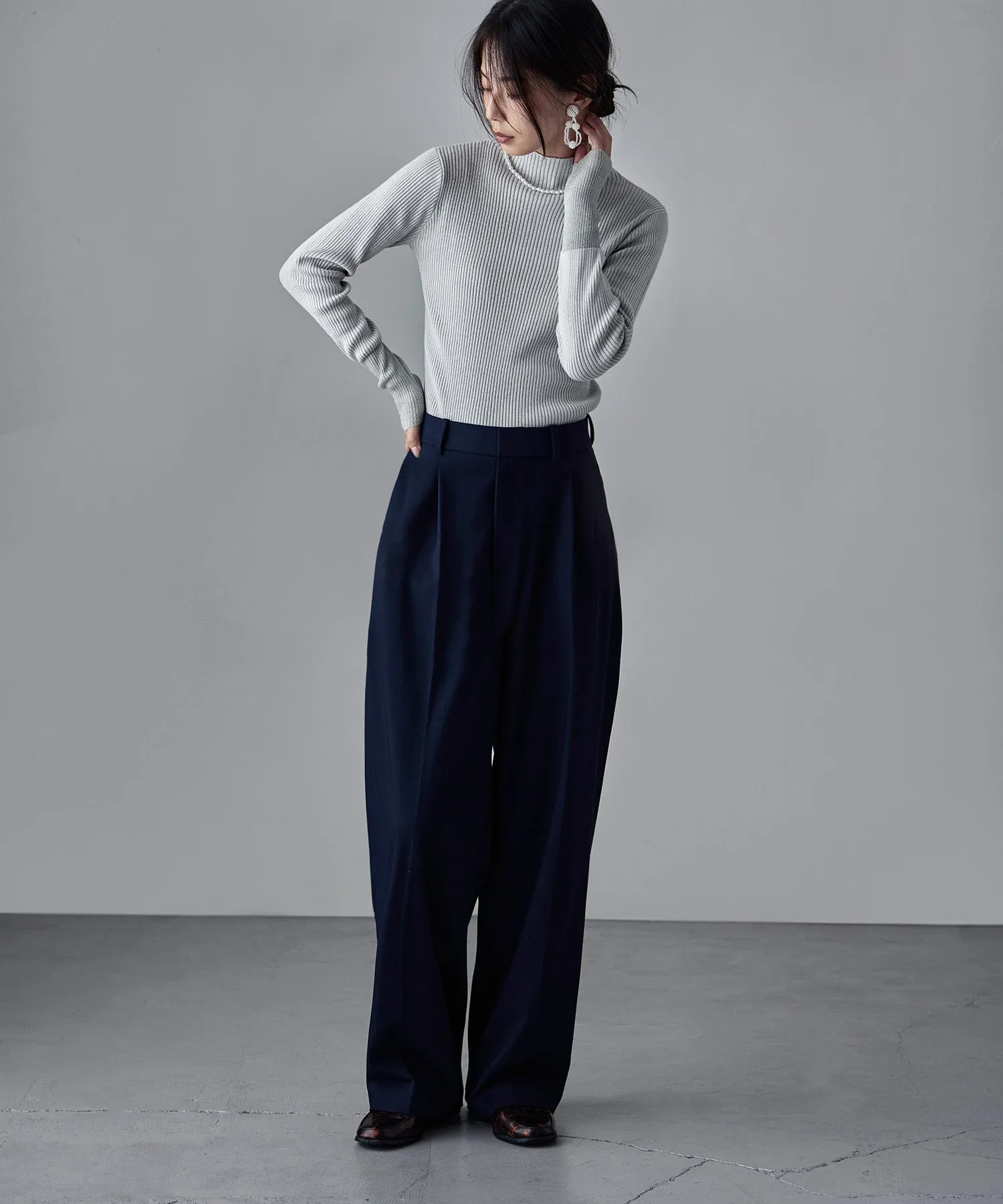 Sheer sleeve rib knit tops