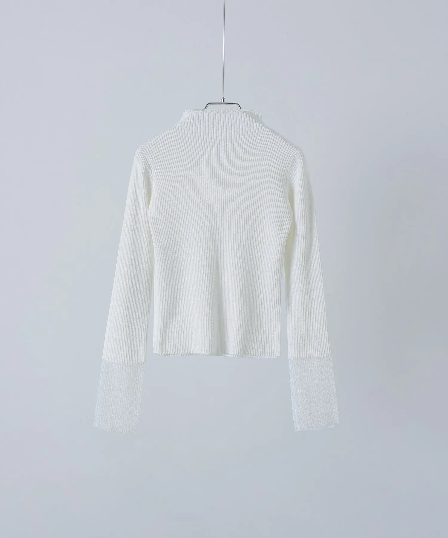 Sheer sleeve rib knit tops