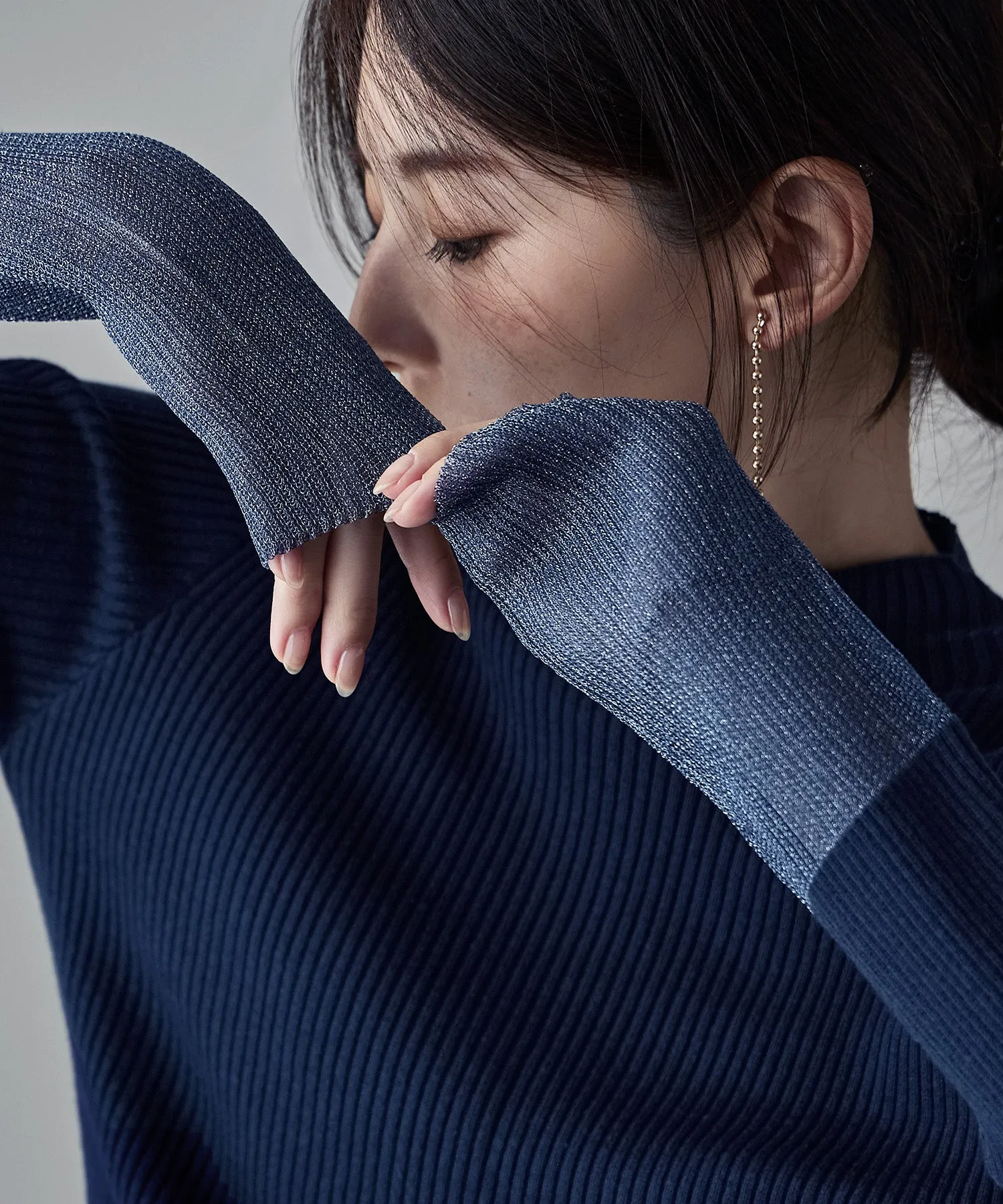Sheer sleeve rib knit tops