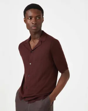 Silk & Cashmere Short Sleeve Collared Cardigan - Burgundy