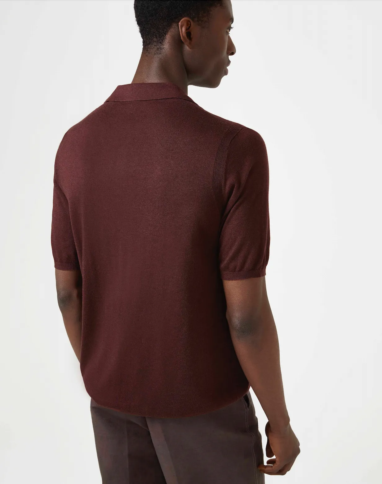 Silk & Cashmere Short Sleeve Collared Cardigan - Burgundy