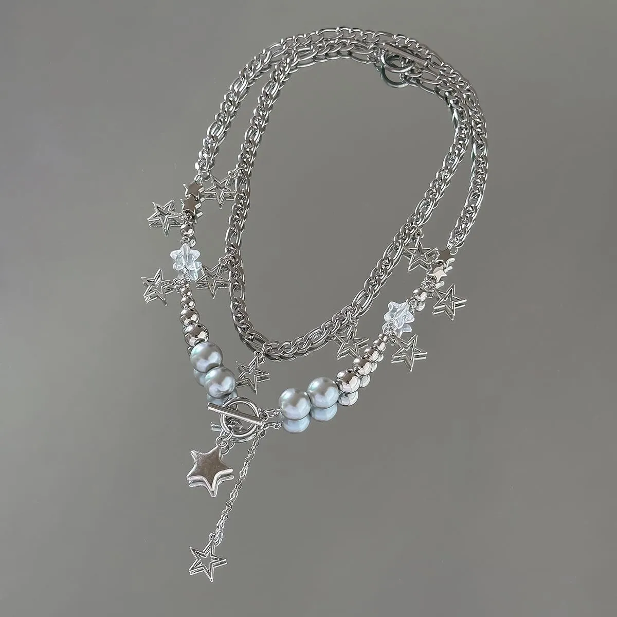 Silver Y2k Star Necklace - Layering Star Pendant Necklace - Toggle Chain Necklaces - Jewelry for Women