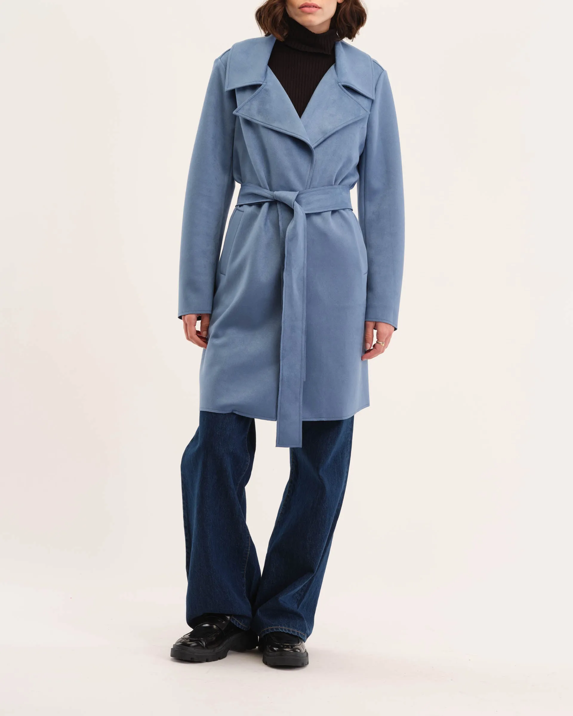 Single Button Faux Suede Coat
