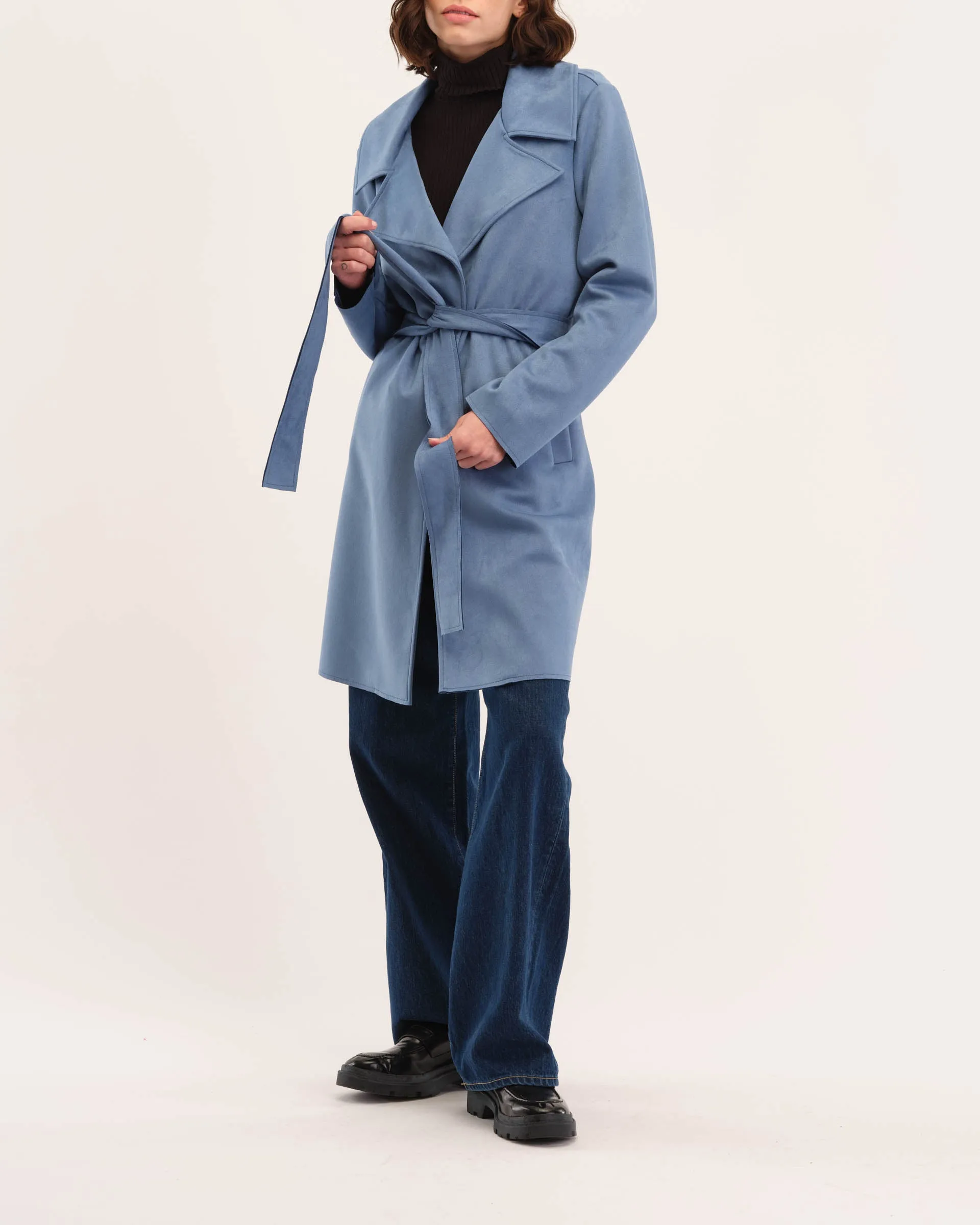 Single Button Faux Suede Coat