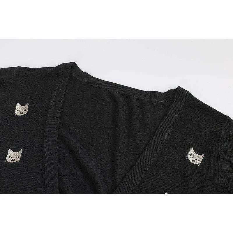 Slim Cat Embroidered Cardigan