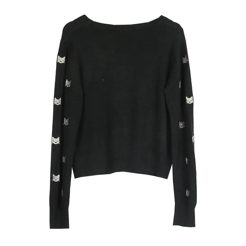 Slim Cat Embroidered Cardigan