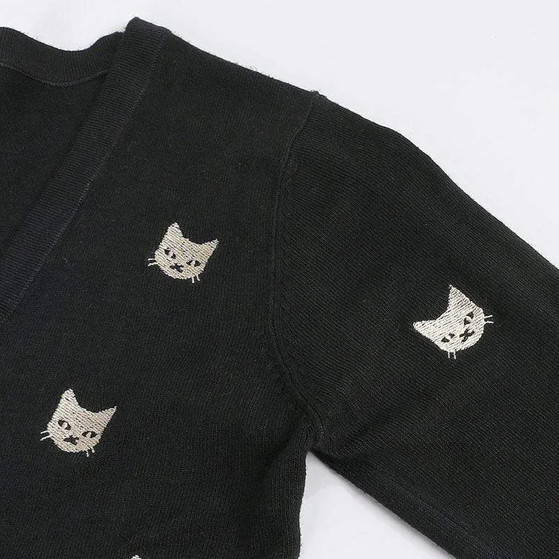 Slim Cat Embroidered Cardigan