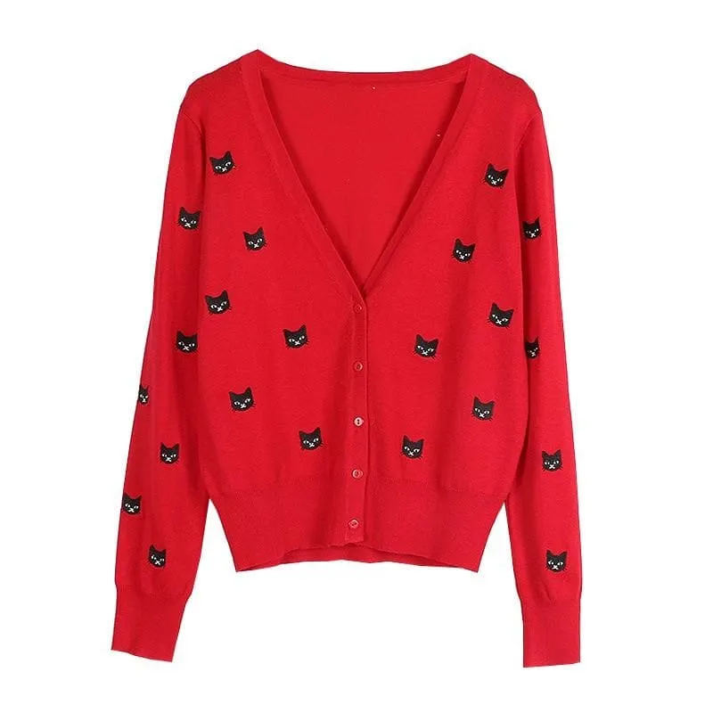 Slim Cat Embroidered Cardigan