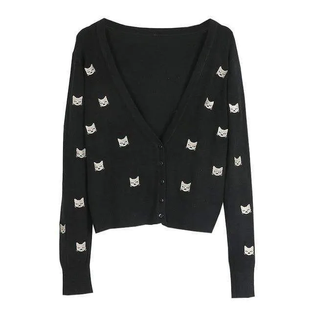Slim Cat Embroidered Cardigan