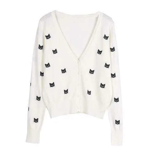 Slim Cat Embroidered Cardigan