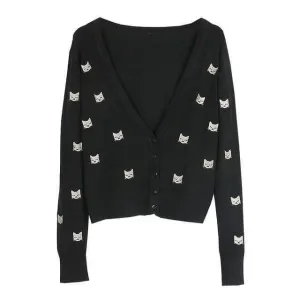 Slim Cat Embroidered Cardigan