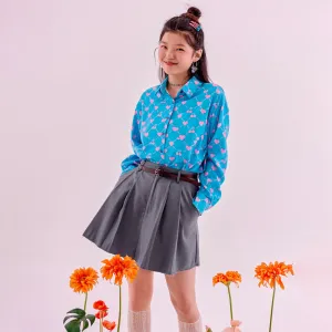 Solid Pleated Slant Pocket Skirt Without Belt