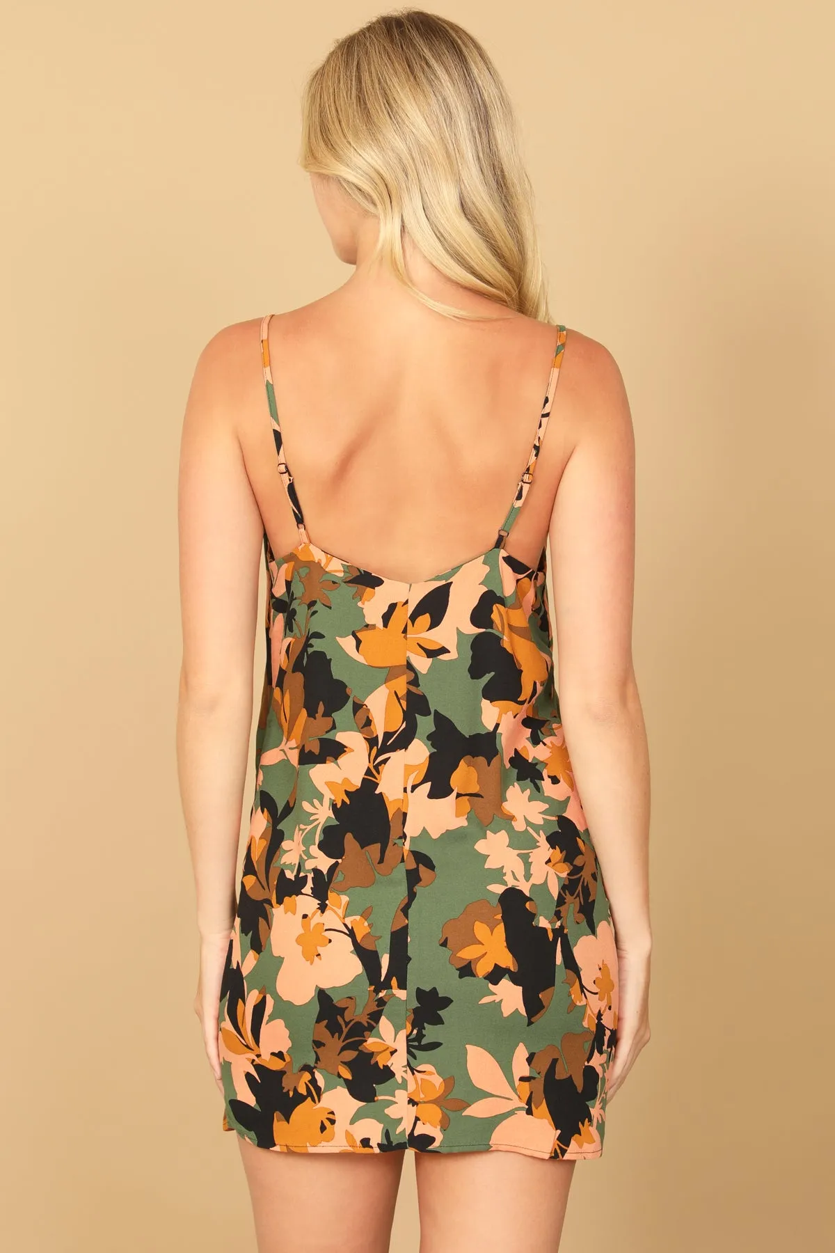 SPAGHETTI STRAP V-NECK PRINTED MINI DRESS