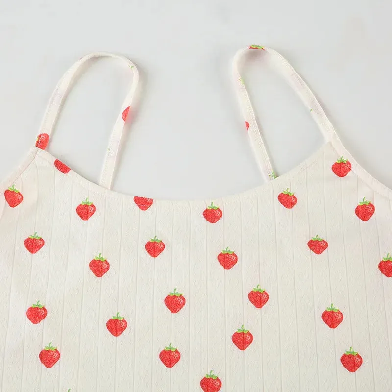 Strawberry Printed Tank Top And Straight Leg Pants Pajamas Two Piece Set