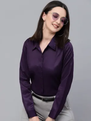 Style Quotients Women Solid Wine Satin Formal Shirt