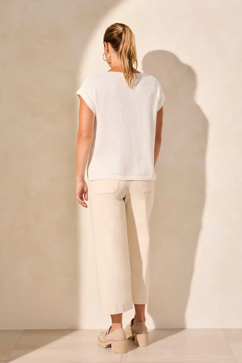 T Split Neck Knit: White