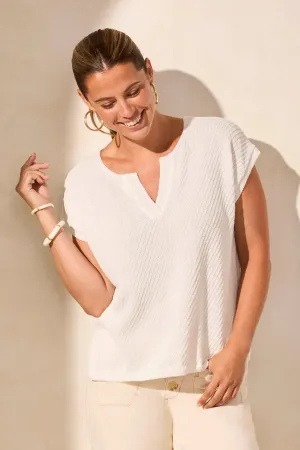 T Split Neck Knit: White