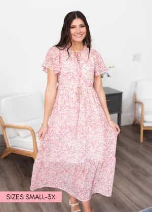 Tara Pink Floral Tiered Dress