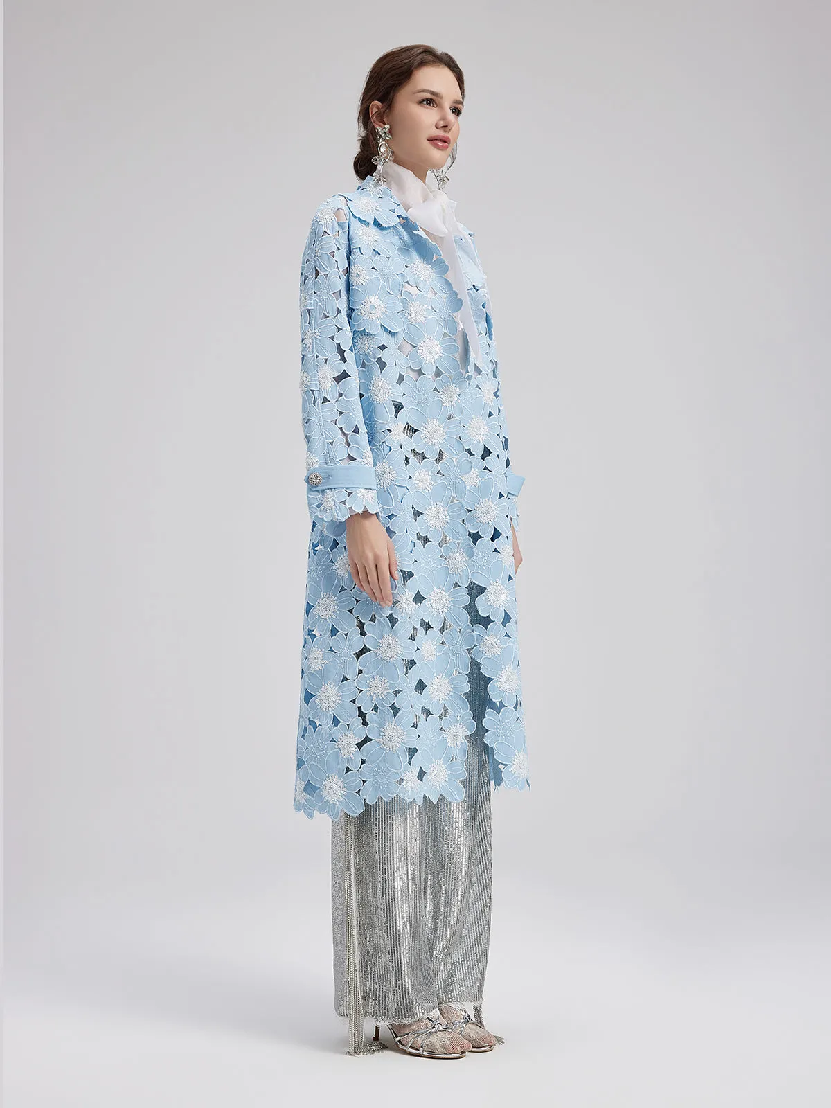 Tencel Cotton Floral Embroidered Trench Coat