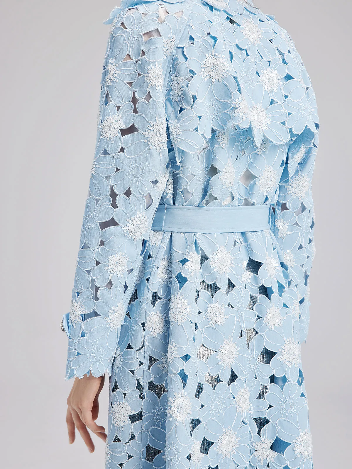 Tencel Cotton Floral Embroidered Trench Coat