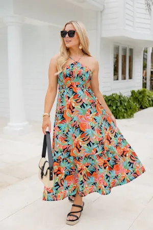 Until Next Time Black Multi Halter Neck Printed Dress FINAL SALE