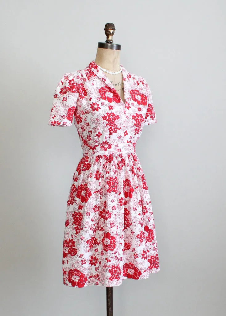 Vintage Late 1930s Floral Pique Cotton Swing Dress