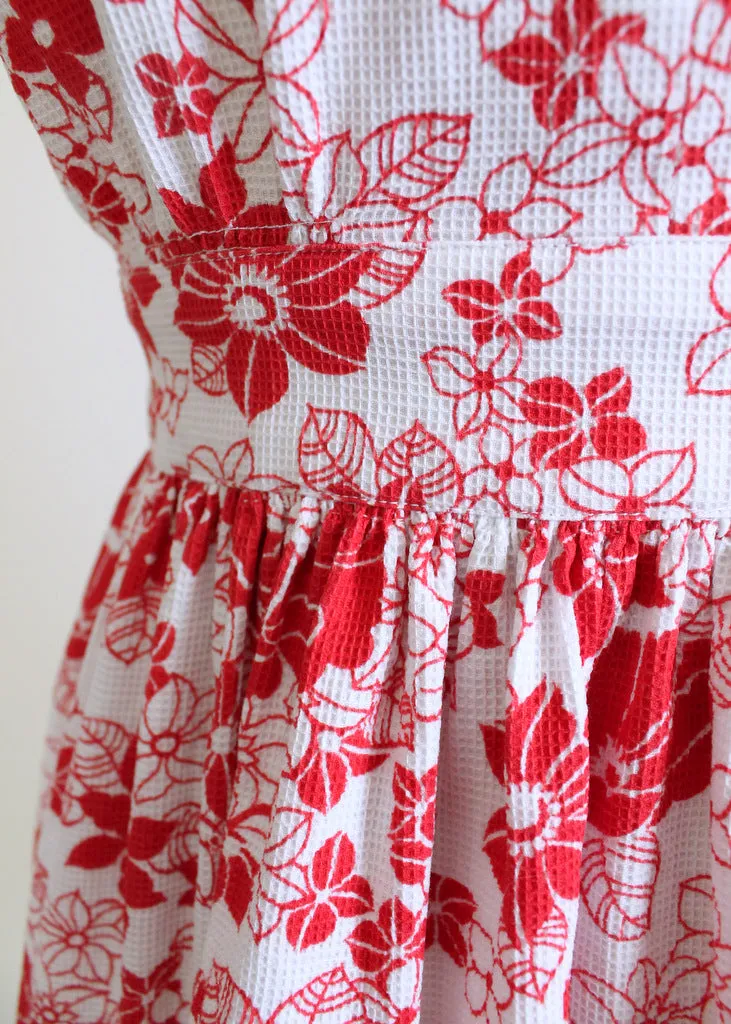 Vintage Late 1930s Floral Pique Cotton Swing Dress