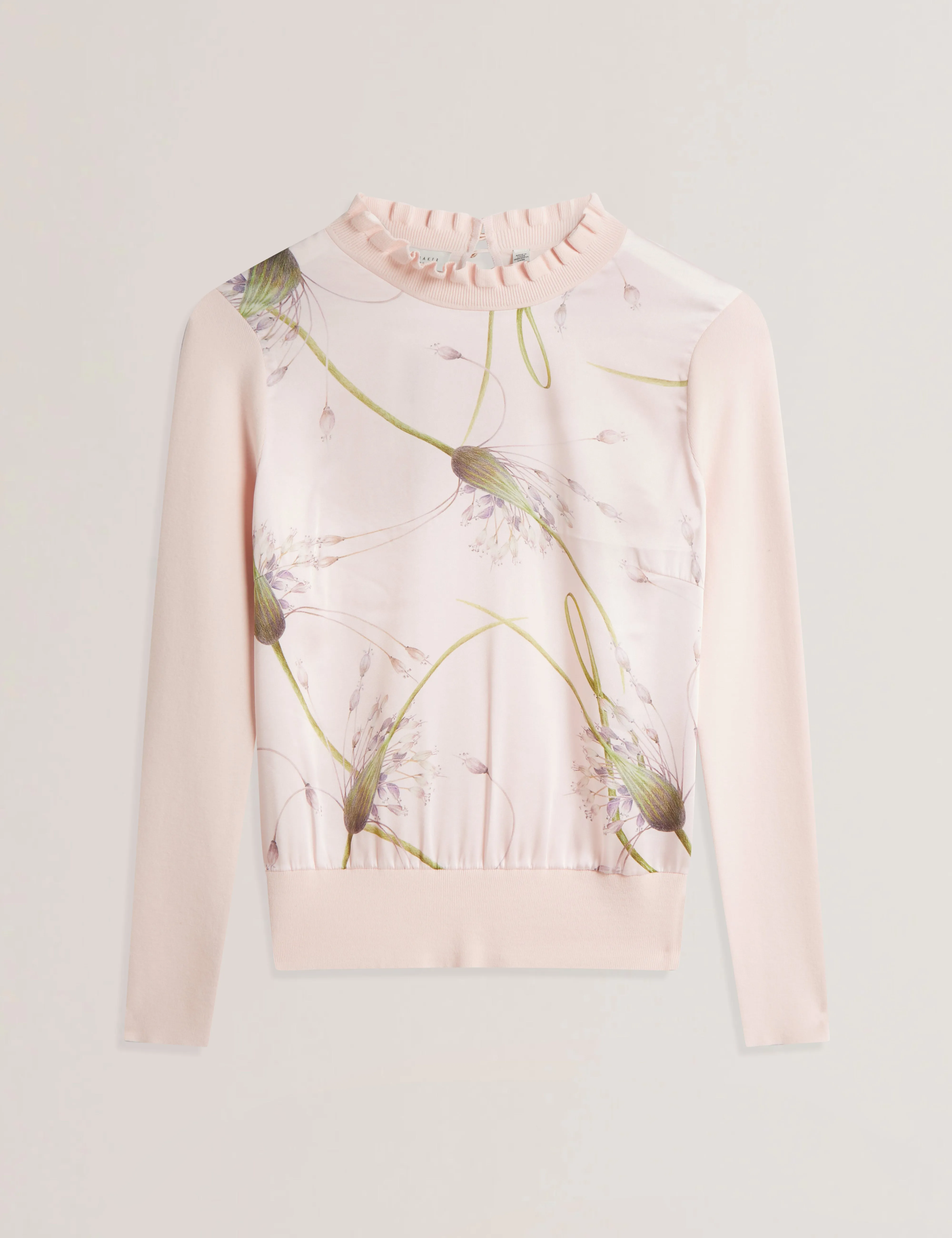 Vivvyan Printed Woven Front High Neck Sweater Petal Pink