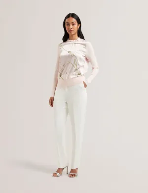 Vivvyan Printed Woven Front High Neck Sweater Petal Pink