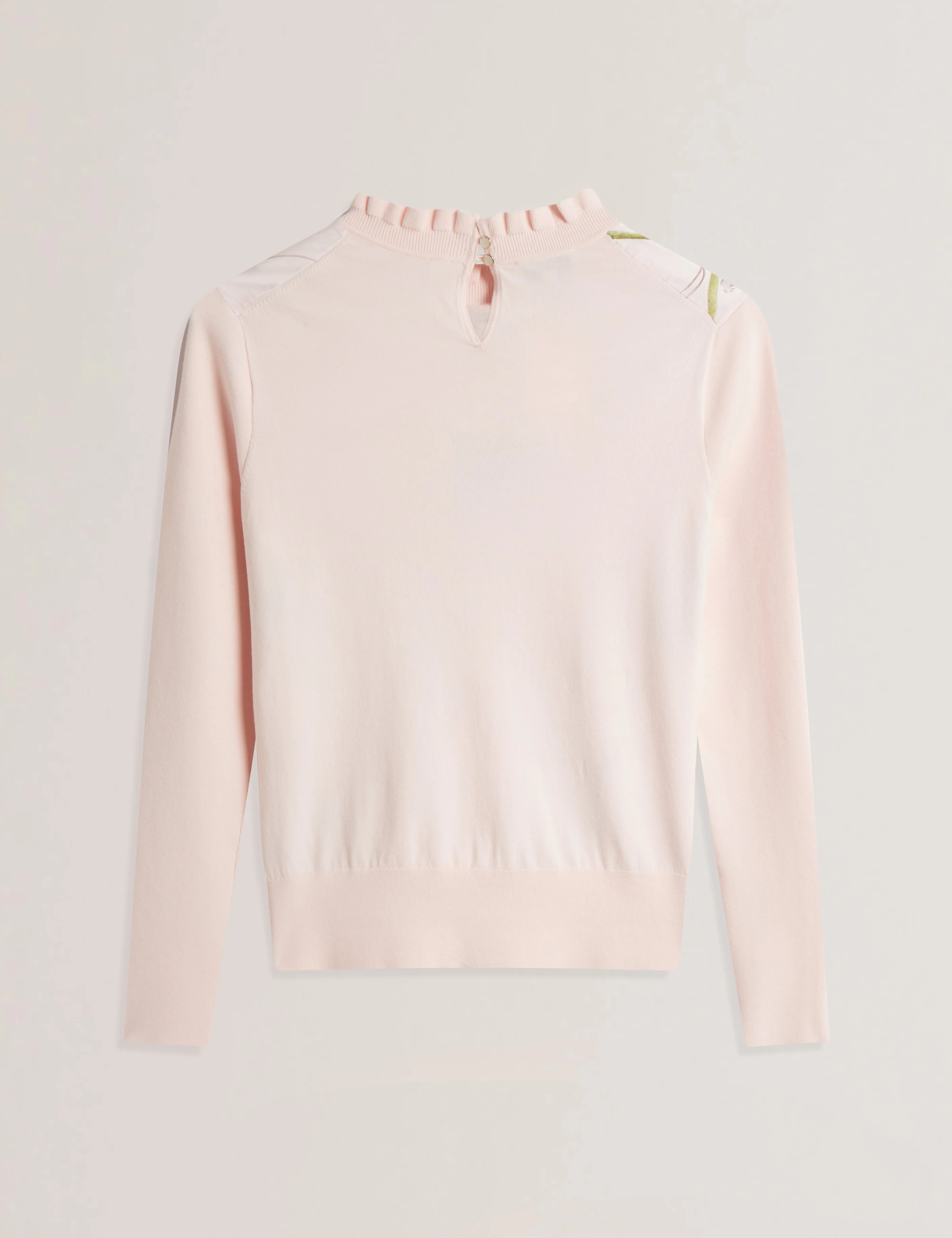 Vivvyan Printed Woven Front High Neck Sweater Petal Pink